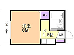 スカイコート函館 1Kの間取図画像