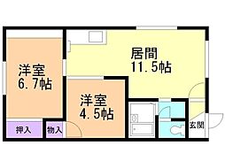 コーポ函館No.1 2LDKの間取図画像