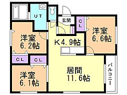 パティオ美原A 3LDKの間取図画像