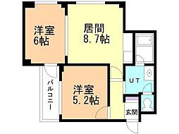 レヂダント幸坂 2DKの間取図画像