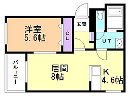 アンセリジェ2 1LDKの間取図画像
