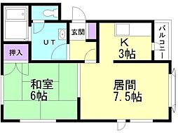 S.Kハウス2 1LDKの間取図画像