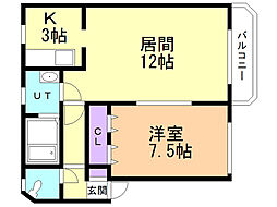 大國マンション 1LDKの間取図画像