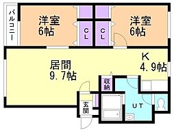 Mハウス・3 2LDKの間取図画像