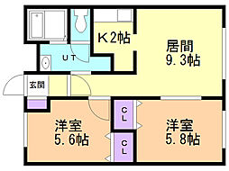 Nハピネス七重浜 2LDKの間取図画像