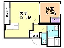 R・ヒルズコート高盛 1LDKの間取図画像
