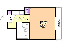 スカイコート函館 1Kの間取図画像