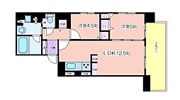 プレサンスタワー北浜 1LDKの間取図画像