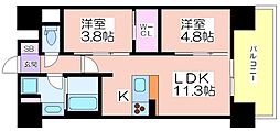 アーバネックス新町2 2LDKの間取図画像