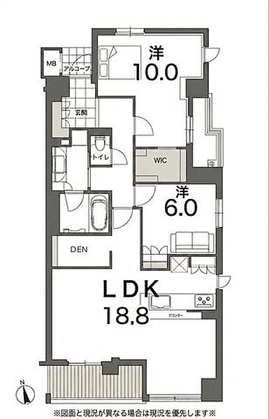 LDK約18.8帖、洋室約10帖・6帖、納戸約2.1帖の2LDK+Sです。