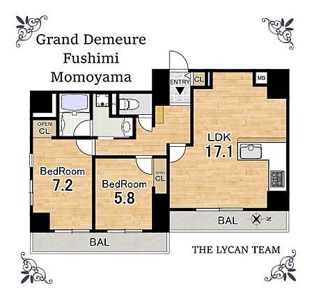 【間取図】広々としたリビングと寝室が魅力の2LDK。バルコニーも全てのお部屋から出入り可能。お勧めの１邸です。