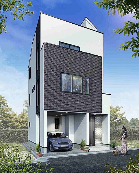 白と黒のコントラストが美しい、洗練された都市型スタイリッシュモダン邸宅。
