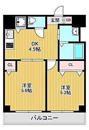 GARENAMBA 2DKの間取図画像