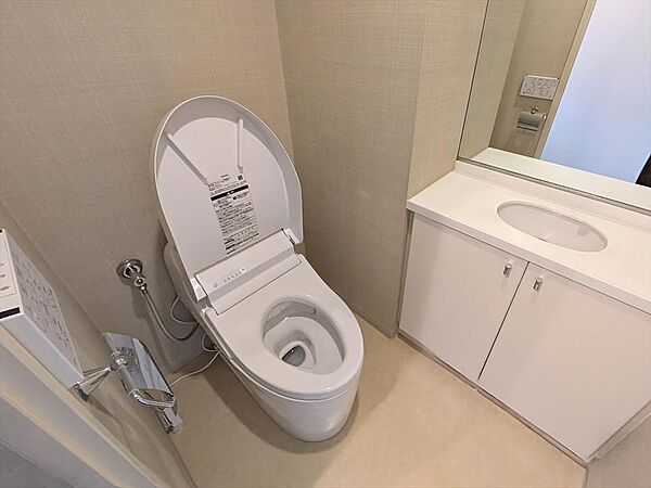 トイレ内にも手洗いボウルや小物収納が充実しています。