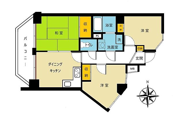 西側を向いた50m2超のお部屋です。ダイニングキッチンなどは日当り良好で開放的な印象です。