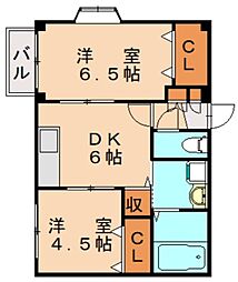 フィオーレ長行西 2DKの間取図画像
