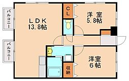 アムールN・K2 2LDKの間取図画像