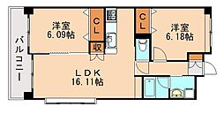 グラシューズエール 2LDKの間取図画像