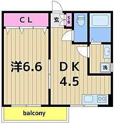 オオギカーディナルコート 1DKの間取図画像