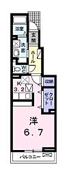 フォンテーヌN-2 ワンルームの間取図画像