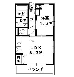 ニューコーヨー 1LDKの間取図画像