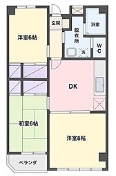 グリーンヒルズ石川1 3DKの間取図画像