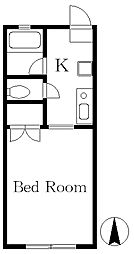 京王井の頭線 吉祥寺駅 徒歩27分の賃貸アパート 2階1Kの間取り