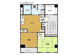 蔵田フラッツ寿 3階2DKの間取り