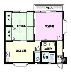 (有)ルックスホームズD棟 2DKの間取図画像
