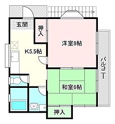 サンハイツハル 2Kの間取図画像