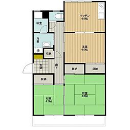 コーポラス田園2 3DKの間取図画像