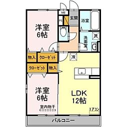 エスポワールA（下稲吉） 3階2LDKの間取り