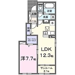 ウエスト　Ｂ 1階1LDKの間取り