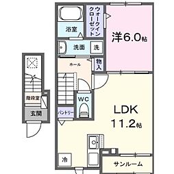 ラフレシールII 2階1LDKの間取り