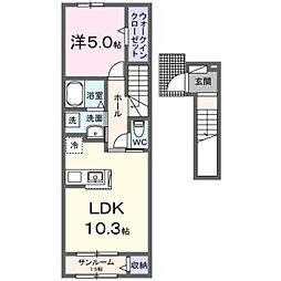 リズ・フォーチュン　II 2階1LDKの間取り