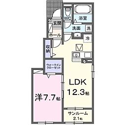 ミースII 1階1LDKの間取り
