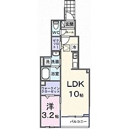 ヒカルサ⼟浦神⽴イーストI 1階1LDKの間取り