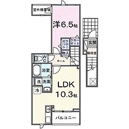 ヒカルサ土浦神立ウエスト 2階1LDKの間取り
