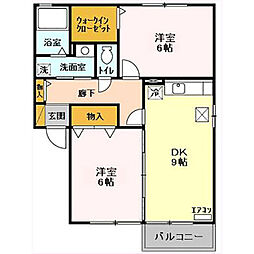 アムール・ソフィア　I・II 1階2DKの間取り