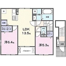 サン・マーレンVI 2階2LDKの間取り