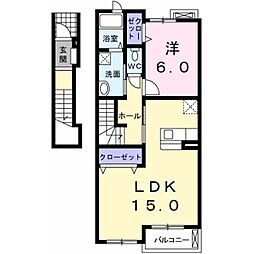 アズールつちうら 2階1LDKの間取り