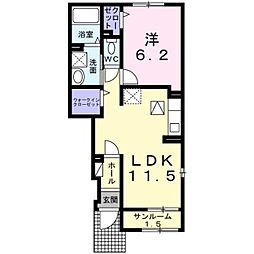 レジデンシアB 1階1LDKの間取り