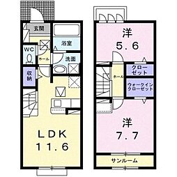 Ｋ．Ｚ　ｗｉｌｌ　J 1階2LDKの間取り