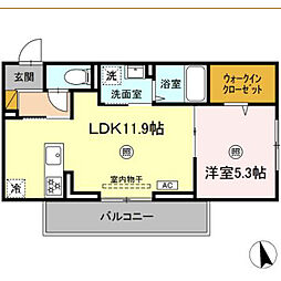 サンライズガーデンさくら 3階1LDKの間取り