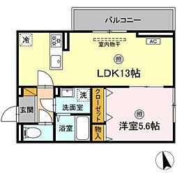 サンライズガーデンさくら 3階1LDKの間取り