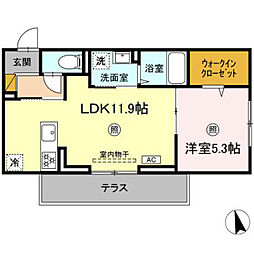 サンライズガーデンさくら 1階1LDKの間取り