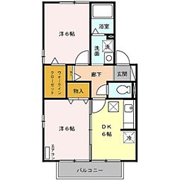 シャルール I・II・III 1階2DKの間取り