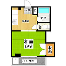 坂野ハイツ 2階1Kの間取り