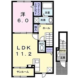 リズ・フォーチュンI 2階1LDKの間取り