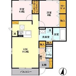 シンフォニーレジデンス 1階2LDKの間取り